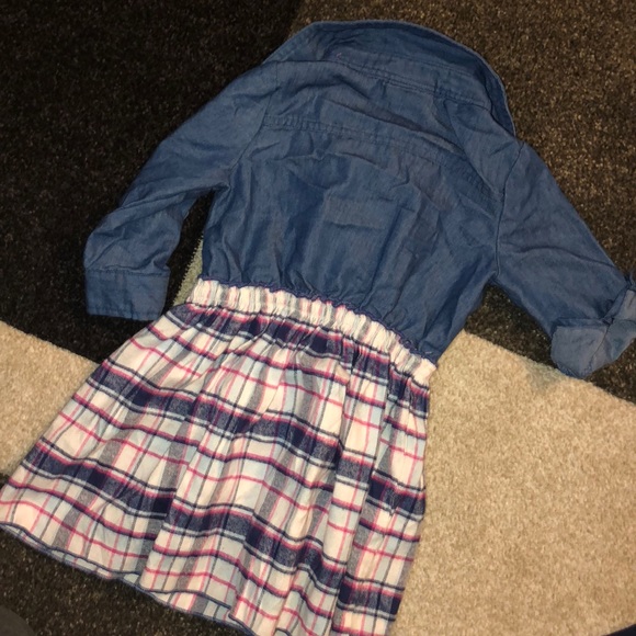 ☠️5/$20☠️GIRLS RULE | GIRLS COLORBLOCK PLAID DENIM LONG SLEEVE DRESS 24 M - Picture 7 of 8